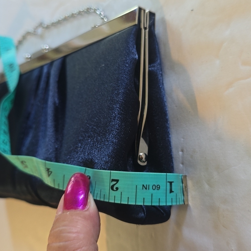 Gunne Sax | Navy Blue/ Silver Satin Evening Clutch Elegant Stunning! Large - Picture 9 of 14